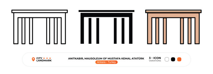 Anitkabir, Mausoleum of Mustafa Kemal Atatürk Line Icon. Ankara, Turkey, Landmark, Silhouette, Color Vector, Editable Stroke.