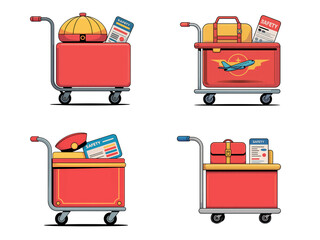Flight Attendant equipment, Cart, safety card and Flight Crew Items Vector, PNG