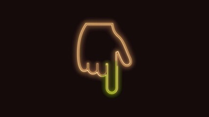 Backhand Index Pointing Down Icon Neon Seamless Loop 4K (Black Background) | Animated Promotional Typography for Video Editing - Powered by Adobe