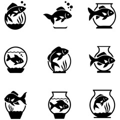 Fototapeta premium The brackish water aquarium set with archerfish and goby silhouettes
