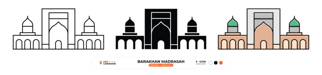 Barakhan Madrasah Line Icon. Tashkent, Uzbekistan, Landmark, Silhouette, Color Vector, Editable Stroke.