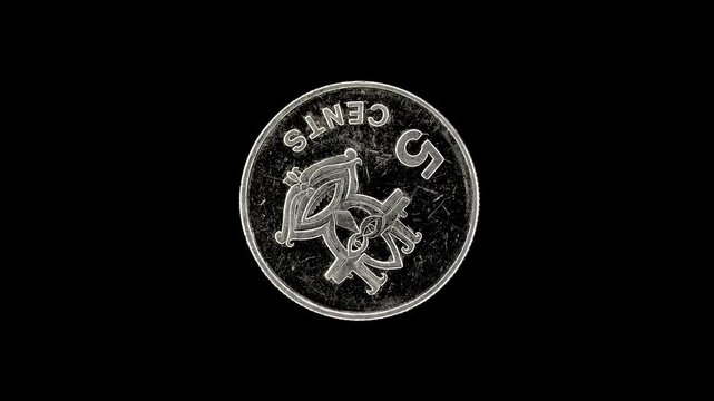 Solomon Islands 2005 5 cents coin reverse featuring traditional native nguzunguzu canoe figurehead rotating on black background