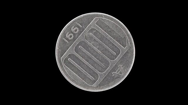 Argentina 1991 1000 australes coin reverse showing denomination rotating on black background