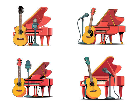 Musician Equipment Vector &ndash; Guitar, Piano, Microphone, and Music Instruments Set