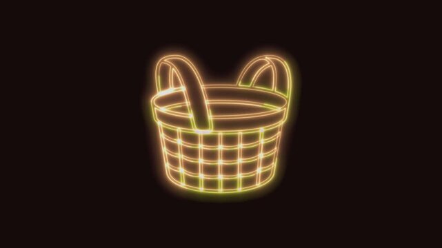 Basket Icon Neon Seamless Loop 4K (Black Background) | Animated Promotional Typography for Video Editing