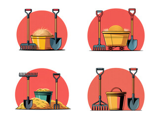 Farmer Equipment Vector – Rake, Shovel, Hoe, and Farming Tools for Agriculture Work