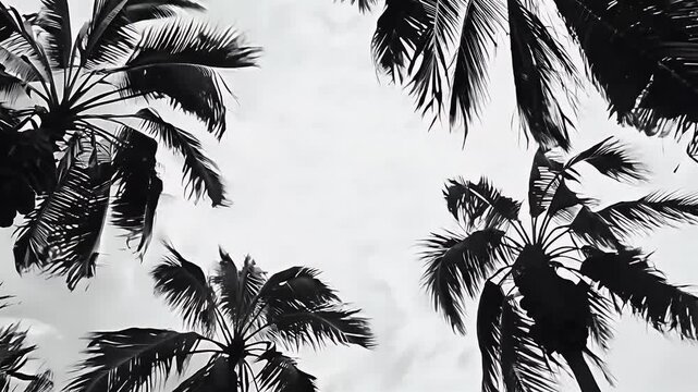 A high contrast black white shot palm trees swaying wind ideal creating detailed textures matte videos