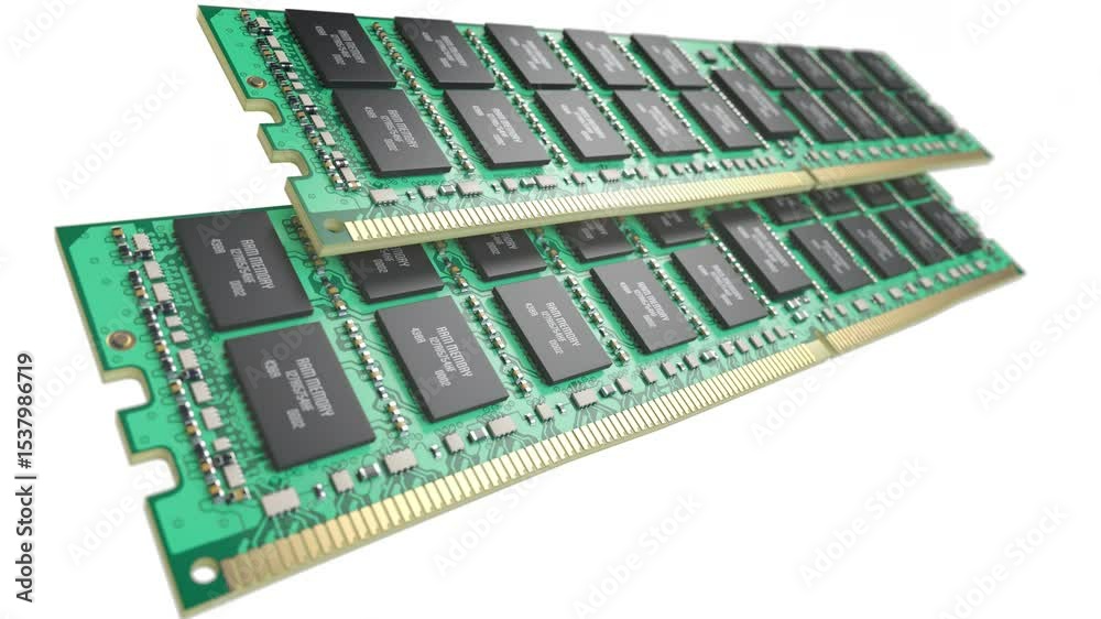 Poster DDR RAM chip memory cards isolated on white. 3d animation