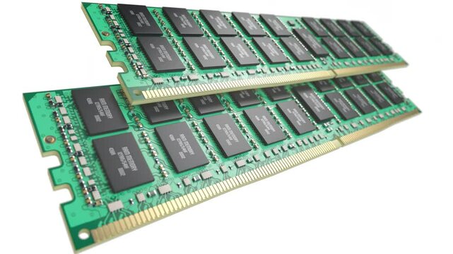 DDR RAM chip memory cards isolated on white. 3d animation