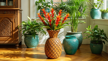 Vibrant Indoor Plants in Decorative Pots in Sunlit Room