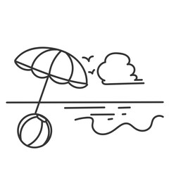 beach ball and umbrella in doodle cartoon