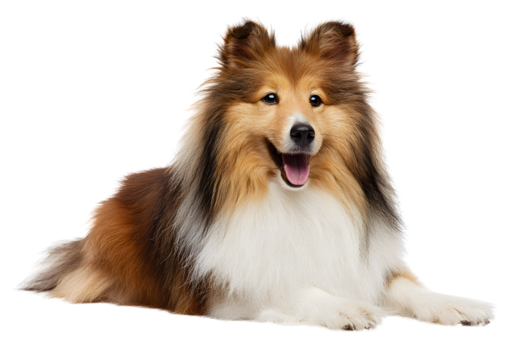 Friendly Shetland Sheepdog dog PNG transparent isolated image highlighting its agile nature and stunning appearance.