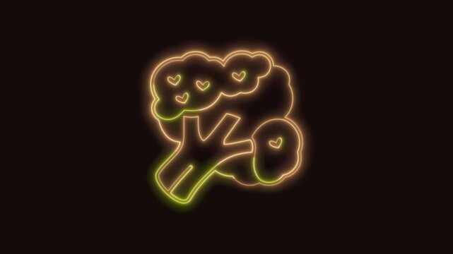 Broccoli Icon Neon Seamless Loop 4K (Black Background) | Animated Promotional Typography for Video Editing