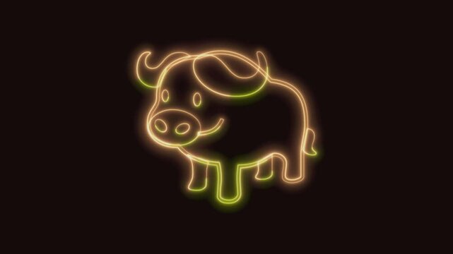 Buffalo Icon Neon Seamless Loop 4K (Black Background) | Animated Promotional Typography for Video Editing
