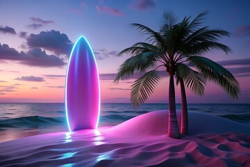 Neon Surfboard at Sunset