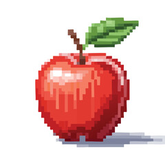 Fresh Red Apple Pixel Art Isolated on White Background in Retro 8-Bit Style