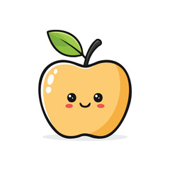 Cute Apple Vector &ndash; Minimal Flat Kawaii Style with Bold Black Outline, No Gradients


