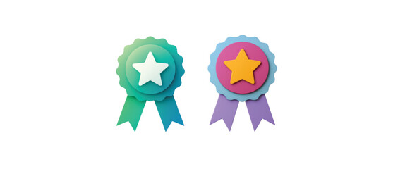 Colorful 3D Rendered Award Badges with Stars