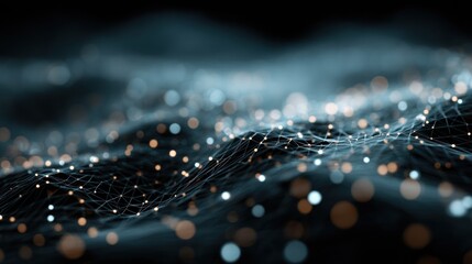 Abstract representation of digital waves with bright dots in a dark setting