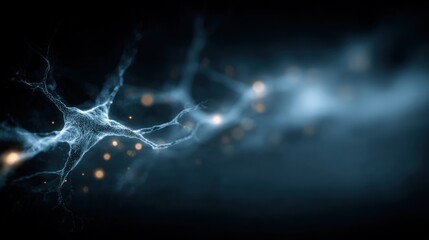 Neural connections illuminated in a dark digital environment with glowing details