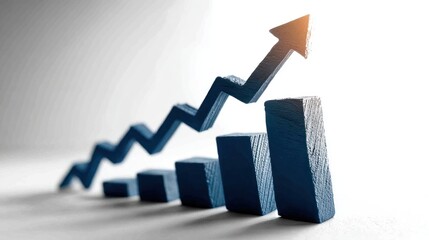 Financial growth represented by wooden blocks ascending in a graph format in a bright setting
