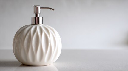Elegant white soap dispenser featured on a clean countertop with neutral backdrop