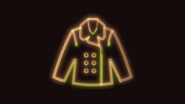 Coat Icon Neon Seamless Loop 4K (Black Background) | Animated Promotional Typography for Video Editing