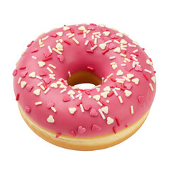 Pink glazed donut with sprinkles isolated on transparent background