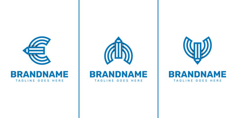 Letter E M W Pencil Logo, symbolizing knowledge, creativity, and learning