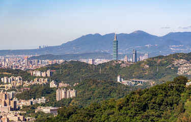  tourist attractions in the city park of taiwan, Asia business concept image, panoramic modern cityscape building in taiwan.