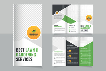 Lawn Mower Garden or Landscaping Agricultural service Design, trifold brochure design template,  Modern Lawn Care Trifold Brochure Template, Gardening, Landscaper or Agro firming services
