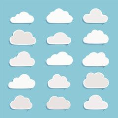 Set of White Cloud Icons on Blue Background Minimal Flat Design Weather Symbols

