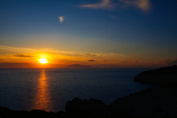 Fototapeta premium Capri, Italien, Insel, Europa, Anacapri, Faro di punta carena, Sonnenuntergang, Abenddämmerung
