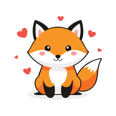 Minimal Flat Vector of a Cute Fox with Bold Black Outline, Happy Expression, No Gradients, Clean Style

