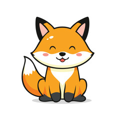 Obraz premium Minimal Flat Vector of a Cute Fox with Bold Black Outline, Happy Expression, No Gradients, Clean Style