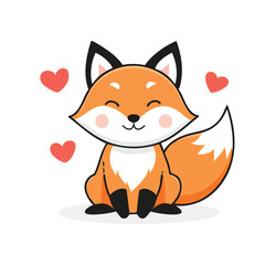 Minimal Flat Vector of a Cute Fox with Bold Black Outline, Happy Expression, No Gradients, Clean Style

