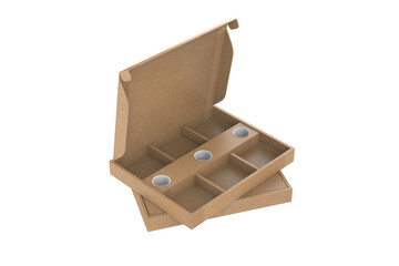Corrugated Cardboard Paper Pastry Box Square Shape for Beverages and Food Packaging. 3d illustration