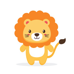 Cute Lion Vector with Happy Face and Bold Outline in Minimal Flat Style

