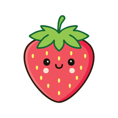 Obraz premium Cute Strawberry Vector with Happy Face and Bold Outline, Minimal Flat Style