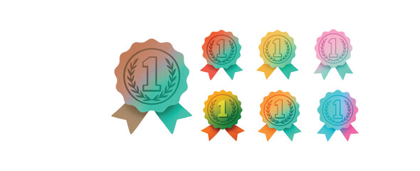 Colorful First Place Award Badges with Ribbons