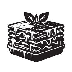 Black Lasagna Silhouette Vector, High Quality Illustration on White Background