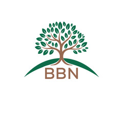 Obraz premium Eco Tree Logo with BBN Text – Green Nature Concept Emblem Design. BBN Letter Logo. 