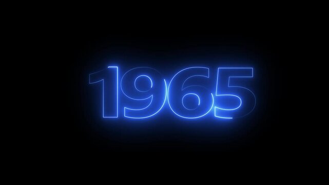 1965 neon line text. Abstract 1965 neon text animation, Glowing neon number text background 4k video animation . important year, important date 1965.