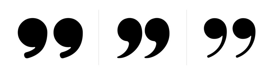 Testimonial template, Quotation mark and symbol, speech punctuation, excerpt commas, double comma. Remark button , Quote, Review, Feedback, rate us, commas on white background, testimonial icon set