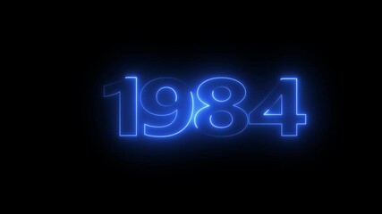 1984 neon line text. Abstract 1984 neon text animation, Glowing neon number text background 4k video animation . important year, important date 1984.