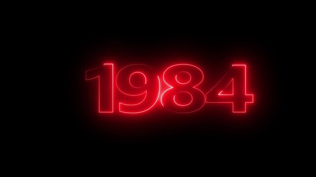 1984 neon line text. Abstract 1984 neon text animation, Glowing neon number text background 4k video animation . important year, important date 1984.