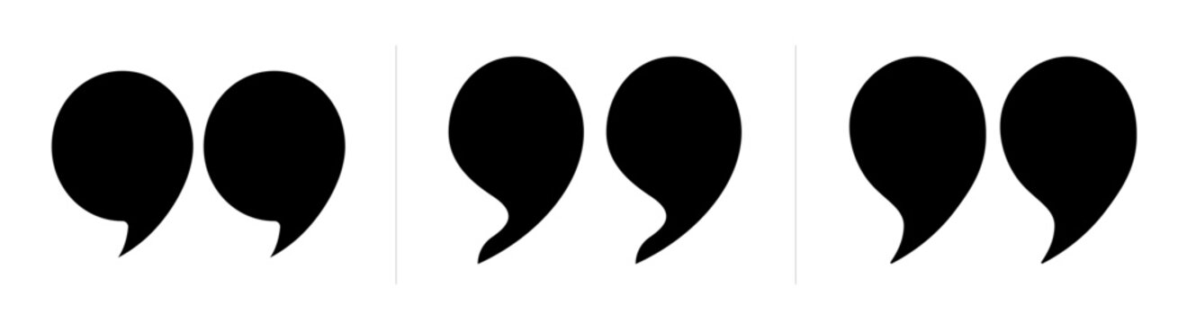Testimonial template, Quotation mark and symbol, speech punctuation, excerpt commas, double comma. Remark button , Quote, Review, Feedback, rate us, commas on white background, testimonial icon set