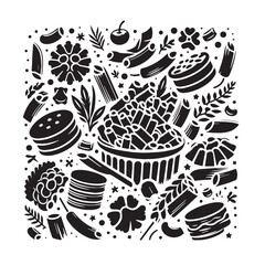 Black Macaroni and Cheese Silhouette Vector, High Quality Illustration on White Background