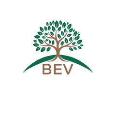 Eco Tree Logo with BEV Text – Green Nature Concept Emblem Design. BEV Letter Logo.
