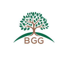 Eco Tree Logo with BGG Text – Green Nature Concept Emblem Design. BGG Letter Logo.
